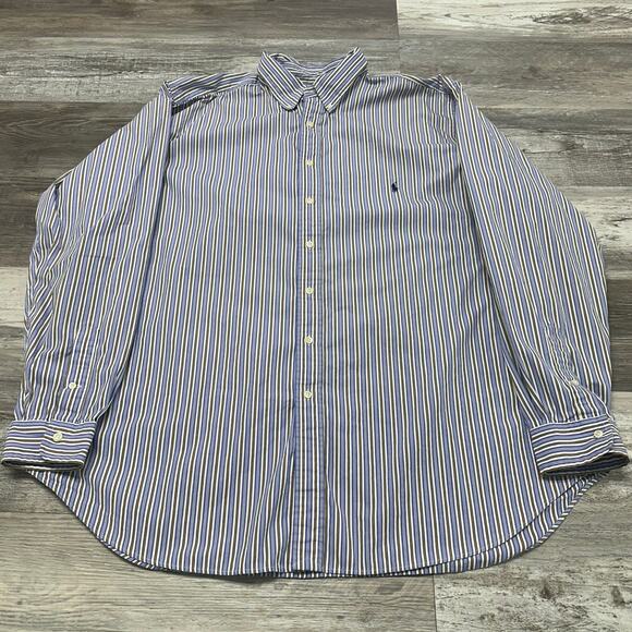 Vintage Y2K Ralph Lauren Blue Striped Mens 2XLT Classic Fit Button Down Shirt - Picture 2 of 9